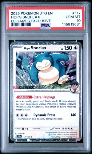 2025 POKEMON JTG EN-JOURNEY TOGETHER EB GAMES EXCLUSIVE HOP'S SNORLAX PSA 10