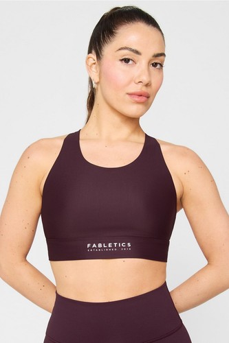 FABLETICS No-Bounce High Impact Sports Bra in Oxblood - Size Medium