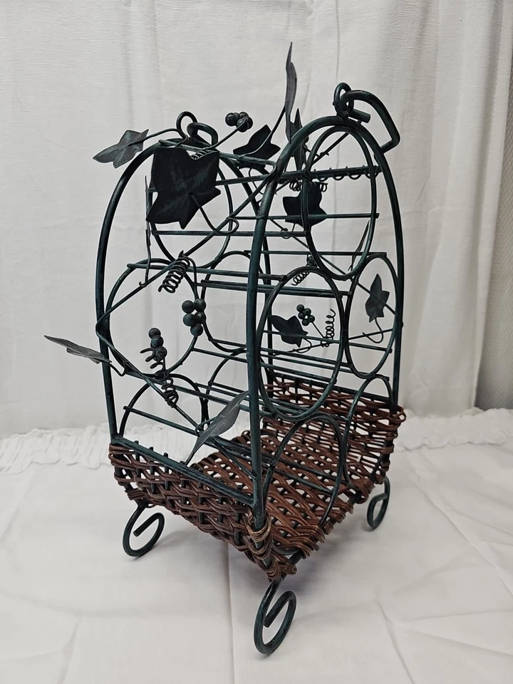 DE COLECCIÓN HIERRO MIMBRE 5 BOTELLAS ESTANTE DE VINO Para HOGAR BAR Decoración HOJAS y UVA. Foto 2 de 4