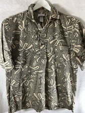 Made In Hawaii Hawaiian Button Shirt Large Green Cotton Casual Biz Free Ship