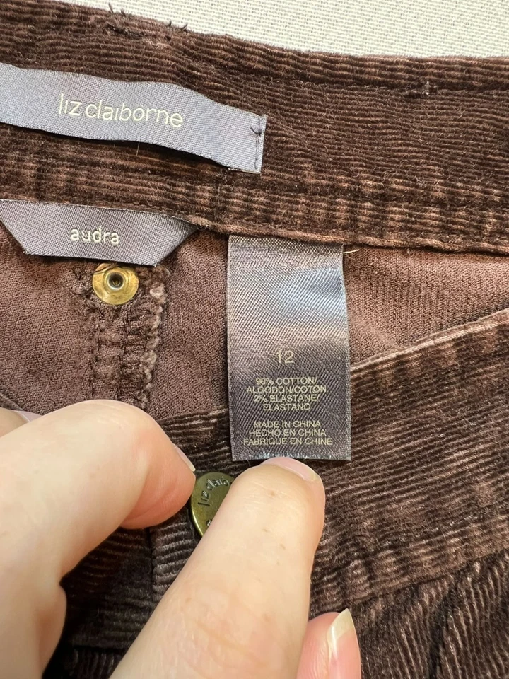 Pantalones de pana Liz Claiborne Audra para mujer pierna recta talla 12 marrón oscuro liso Foto 4 de 4
