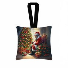 Miniature Pinscher Santa Claus Hanging Square Fabric Ornament 3.5 by 3.5 DAC4142