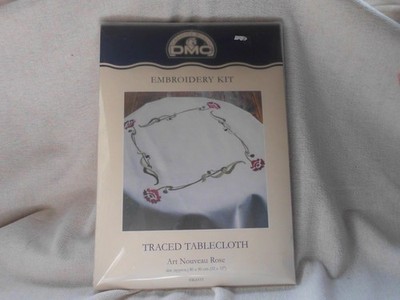 DMC STICKSET NACHGEZEICHNET TISCHDECKE JUGENDSTIL ROSENMUSTER 32'' x 32''