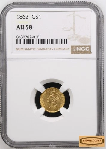 1862 Indian Princess Head Gold $1, NGC AU 58 - #B54420