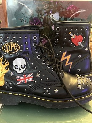 Dr. Martens 1460 Rock & Roll Black Studded Patch Punk Boot Limited Edition,8-Eye