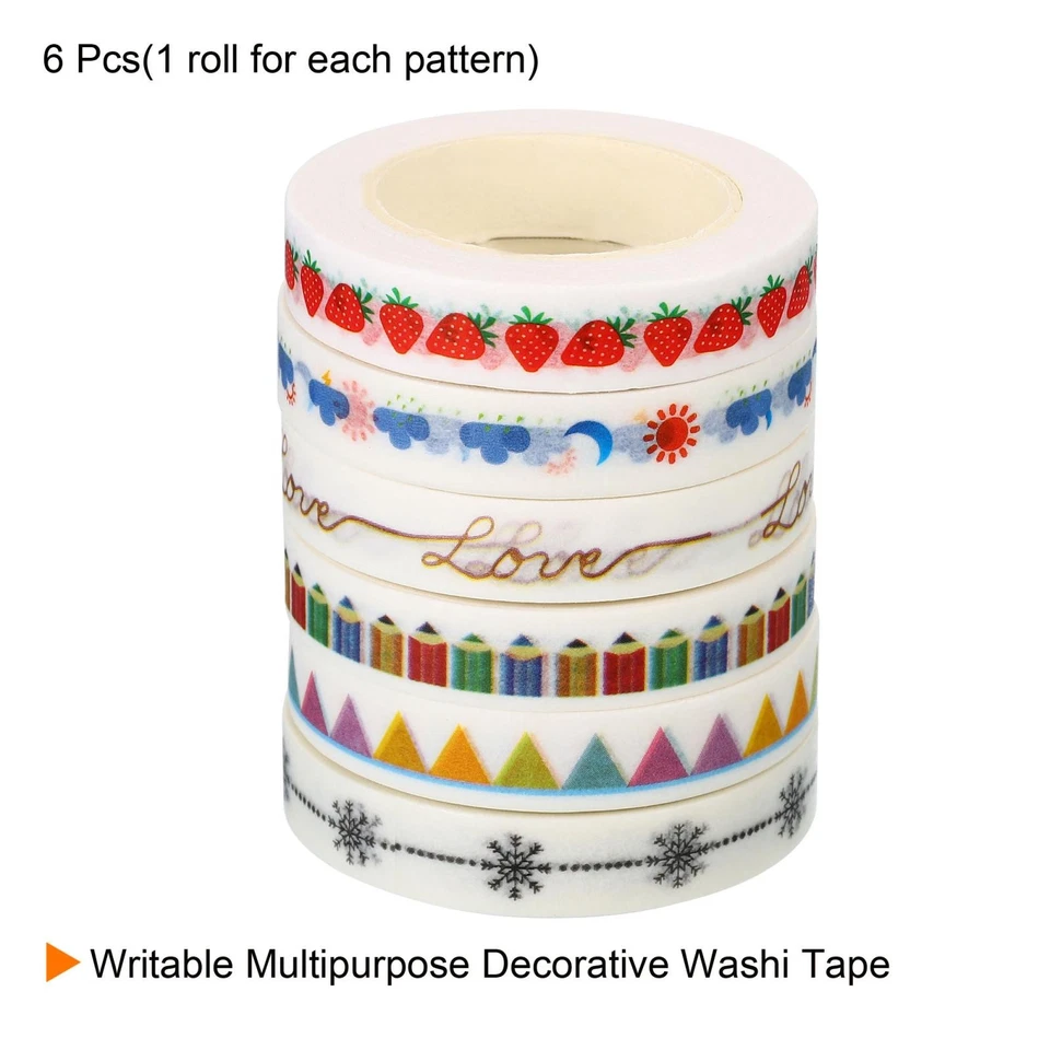 6pcs 8mmx10m Washi Tape Sticker, Flag, Love, Pencil, Snow, Strawberry, Weather - Image 3 of 4