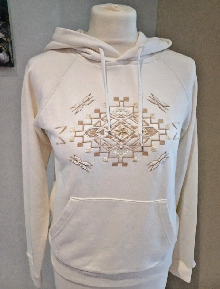 RARE Polo Ralph Lauren Geo Motif Aztec Beaded Southwestern Fleece Hoodie Size XS