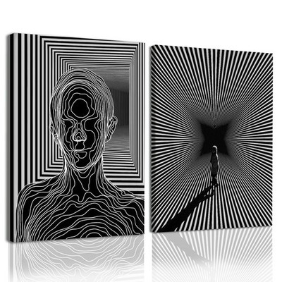 AUUAUU Black and White Minimalist Wall Art Set of 2-16x24 Inch Framed Abstrac...