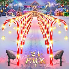 24-Pack Solar Christmas Candy Cane Lights Solar Pathway Lights Xmas Decorations