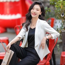 Office Lady Casual 3/4 Sleeve Blazer Thin Coat Dress Jacket Spring/Summer Plain