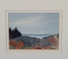 seascape art watercolor painting small “COASTAL SAIL 1” original sold by artist 