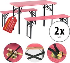 2x Set Birreria Tavolo e Panche Richiudibile da Giardino Balcone in Legno Rosa