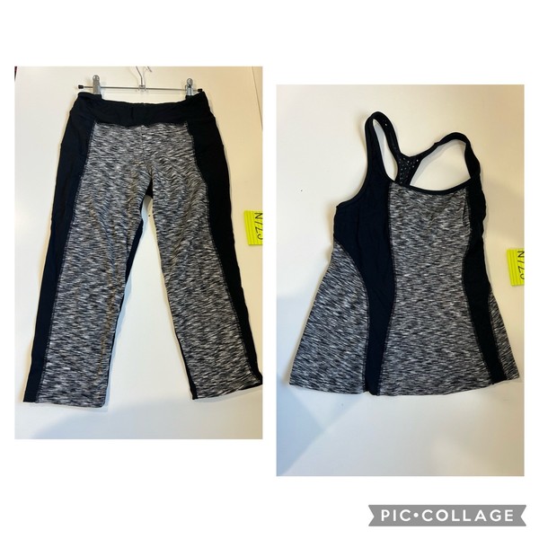 Jets-Jessika Allen Activewear Tank Top & Leggings Set Black/Grey Size Medium