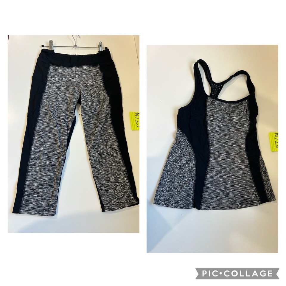 Jets-Jessika Allen Activewear Tank Top & Leggings Set Black/Grey Size Medium