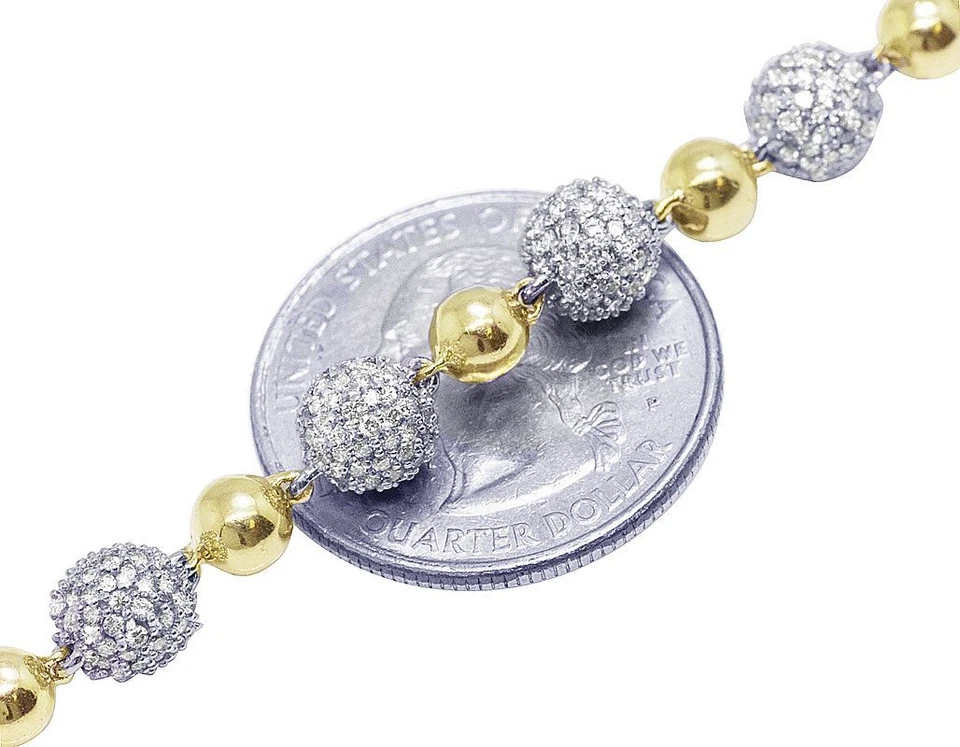 Beaded Balls 8 1/20 CT Real Diamond Encrusted Bracelet Gold  7MM  8" - Image 3 of 4