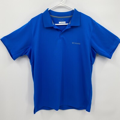 Columbia Men's Short Sleeve Omnishield Polo Shirt Casual Golf Soldi Blue Size L