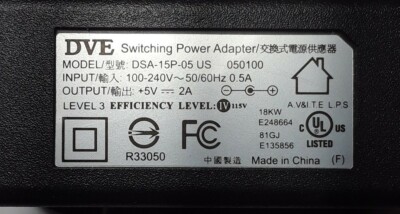 Chargeur DVE DSA-10P-05 - 5V 1.2A - Testé Et Fonctionne - Occasion