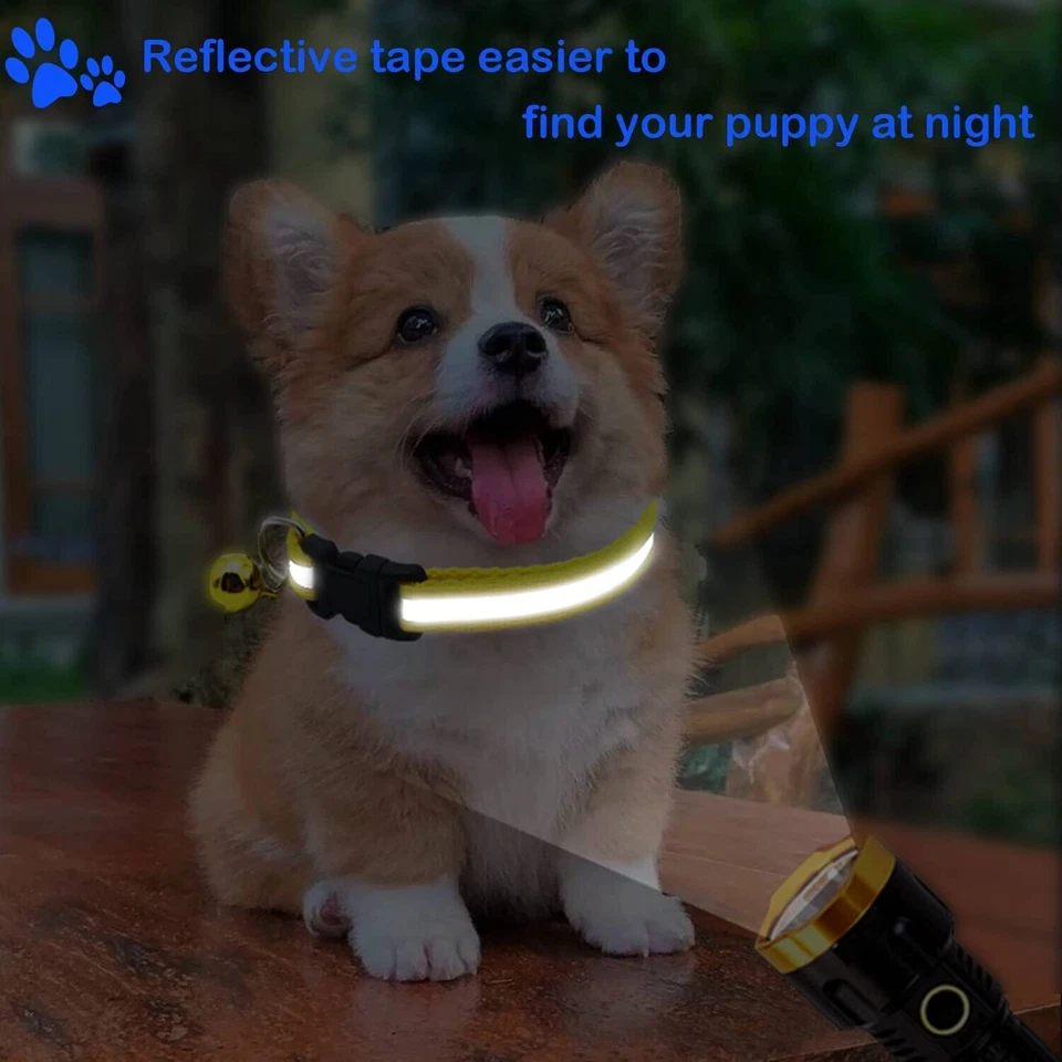 5PCS Reflective Nylon Collar With Bell Cat kitten Small Dog Puppy Pet Adjustable - Image 2 of 4