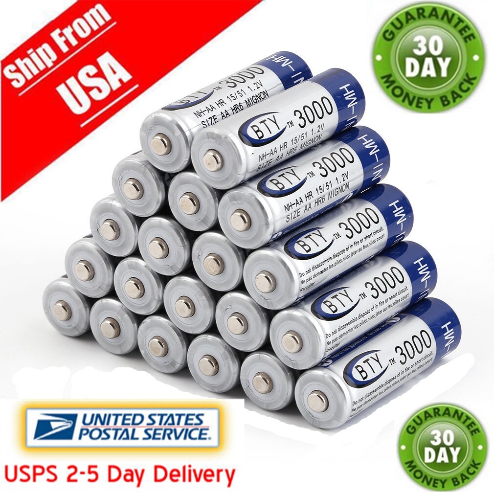 20pcs AA BTY Rechargeable Battery 3000mAh NiMH 1.2V Battery USPS Free Ship CA eBay
