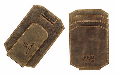Echt Leder Schmal Kreditkartenetui Brieftasche Etui Stark Magnetisch Geldklammer 725