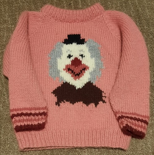 Youth Hand Knit Pullover Sweater, Pink , Clown - Picture 1 of 5