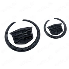 Black Cadillac Logo Front Grille Rear Trunk Lid Emblem Kit for XTS CTS Escalade