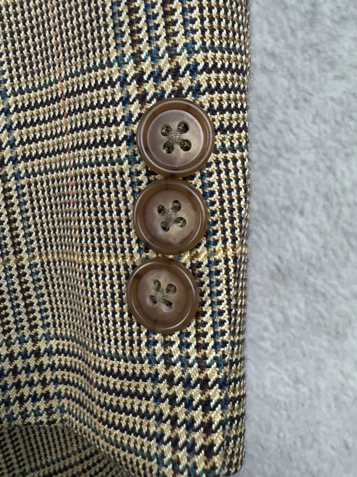 Chaqueta Alan River Para Hombre 42L Beige Marrón Pata de Gallo Blazer Seda Lana Worsted Foto 2 de 4