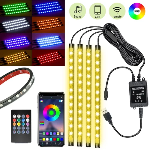 Luces LED RGB Coche Interior Piso Atmósfera Tira Lámpara 48LED Súper Brillante - Imagen 2 de 14