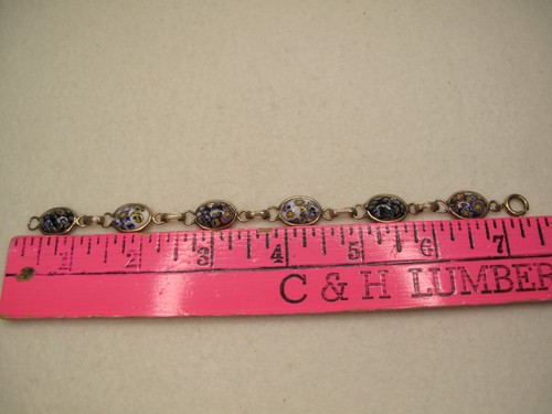 VTG-Bracelet Murano STYLE-Gold Toned-Art Glass Beads-Multi Color-Red Blue White - Picture 6 of 8