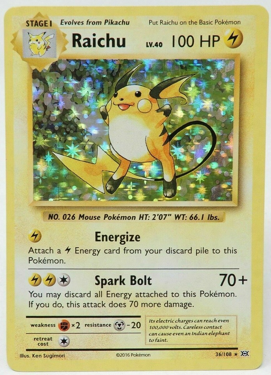 Raichu HOLO RARE 36/108 Pokemon XY Evolutions Anniversary