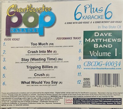 40034 POP DAVE MATHEWS   CHARTBUSTER  KARAOKE CDG LOT TEX