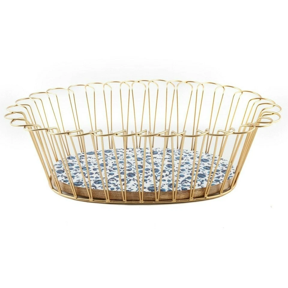 Pioneer женщина хлеб корзина золотой проволоки 15,5 в овальный синий цветы на белый подарок новый - Изображение 2 из 3