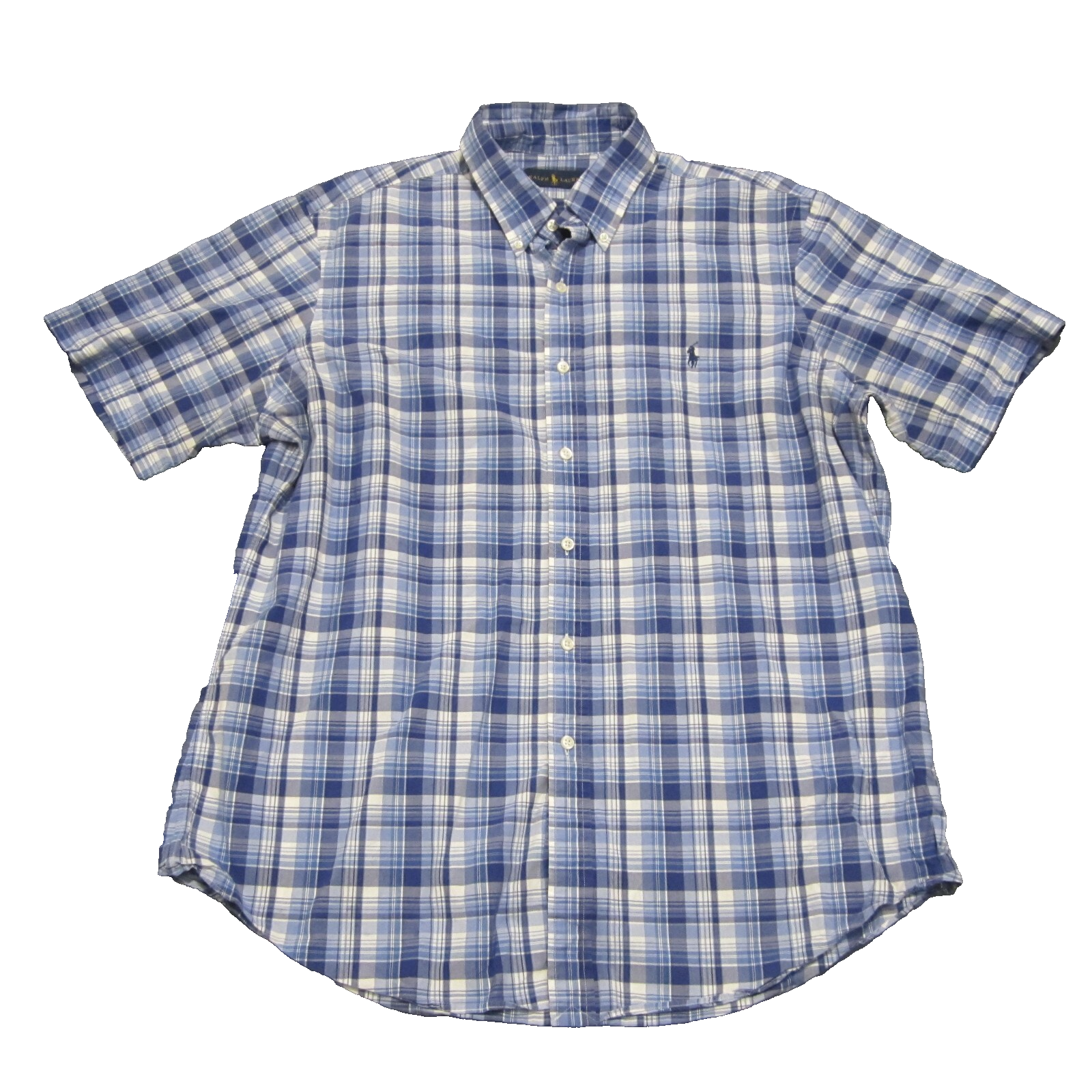 Ralph Lauren camicia con bottoni uomo XL blu a quadri manica corta blu navy pony