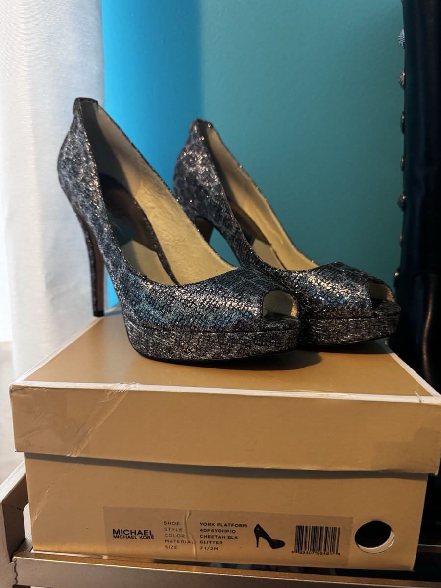 Michael Kors York Open Toe Platform High Heels Glitter Black