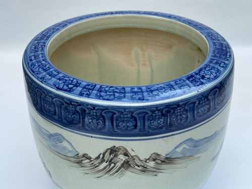 Asian Chinese Porcelain Planter Pot Vase Hand Painted LANDSCAPE ART SIGNED MARK - Picture 11 of 24