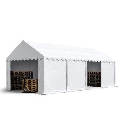 TOOLPORT Tente de stockage 4x8 m bâches en PVC 750 N blanc avec cadre de sol - Photo 1/4