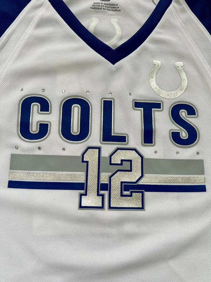 Camiseta deportiva para mujer Majestic Indianapolis Colts estrás talla pequeña Foto 3 de 4