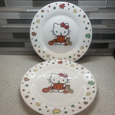 Hello Kitty Pumpkin Spice Fall 10.5" Large Ceramic Set Of 2 Dinner Plates Plate