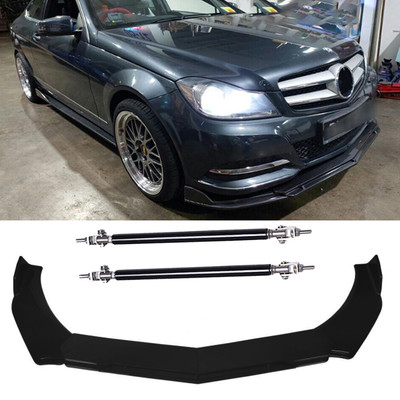 Front Bumper Lip Spoiler Splitter + Strut Rods Support Bar For Bens Body Kit