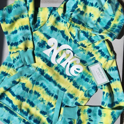 Nike Girls Medium Hoodie Sweatshirt Green Yellow Tie Dye NEW