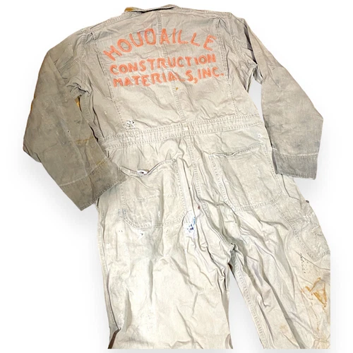 FreeLand Herringbone Employee Jumpsuit Coveralls Size 42 50s-70s HOUDAILLE