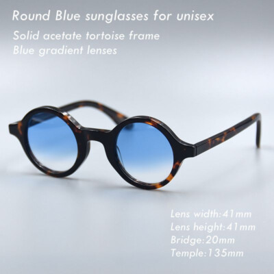 Round blue Sunglasses Men blue gradient lens Glasses Vintage blue glasses UV400