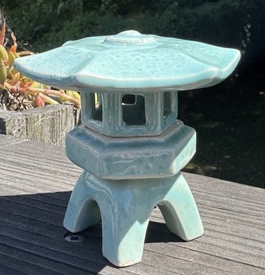 Vintage Japanese Ceramic Pagoda Lantern Incense Burner Celadon Green