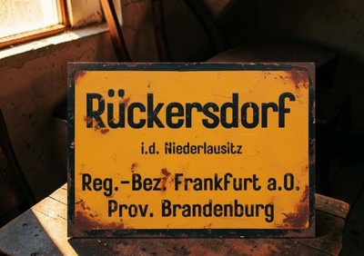 Rückersdorf Niederlausitz Preußen Ortsschild Vintage Retro Schild Alu Druck