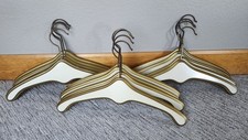 12 Vintage Hollywood Regency MCM Nevco Wooden Clothes Hangers Ivory/ Gold