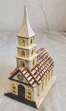 Byron Molds 1979 Ceramic Brown Yellow Sparkles Church Light Christmas Village