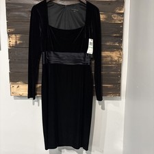 David Meister Black Velvet Dress Silk Waist Pleat Design Lg Sleeve Formal NWT