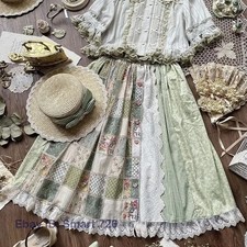 Y2k Fairy Kawaii High Waist Vintage Lace Patchwork Long Pleated Skirt Women Japa