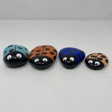 Handmade Painted Ladybug Rocks Garden Decor Craft Art Set Orange Blue Lot 1