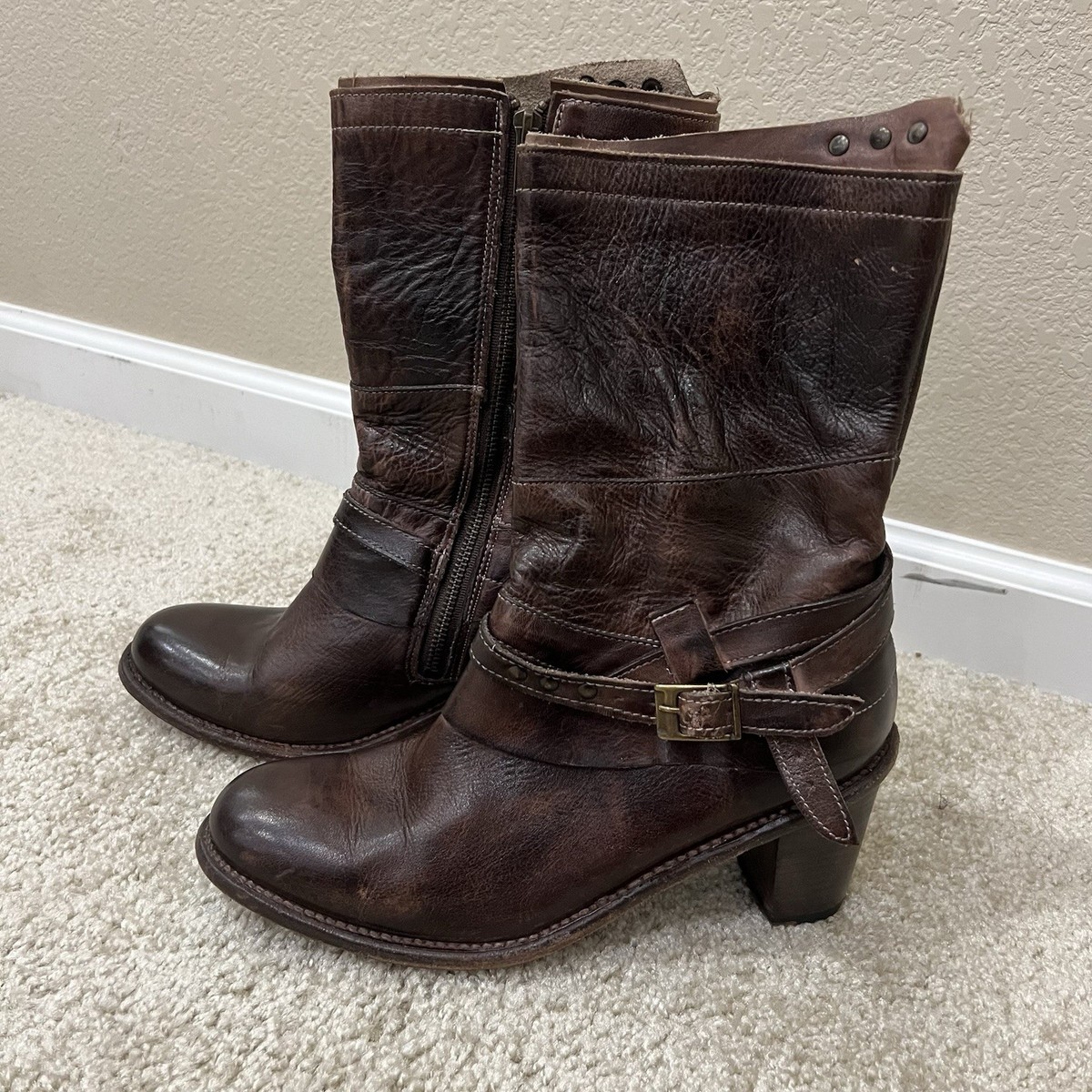 Bed|Stu Cobbler Series Zip Chelsea Distressed Brown Leather Ankle Boots Mens 9 Men main image 2